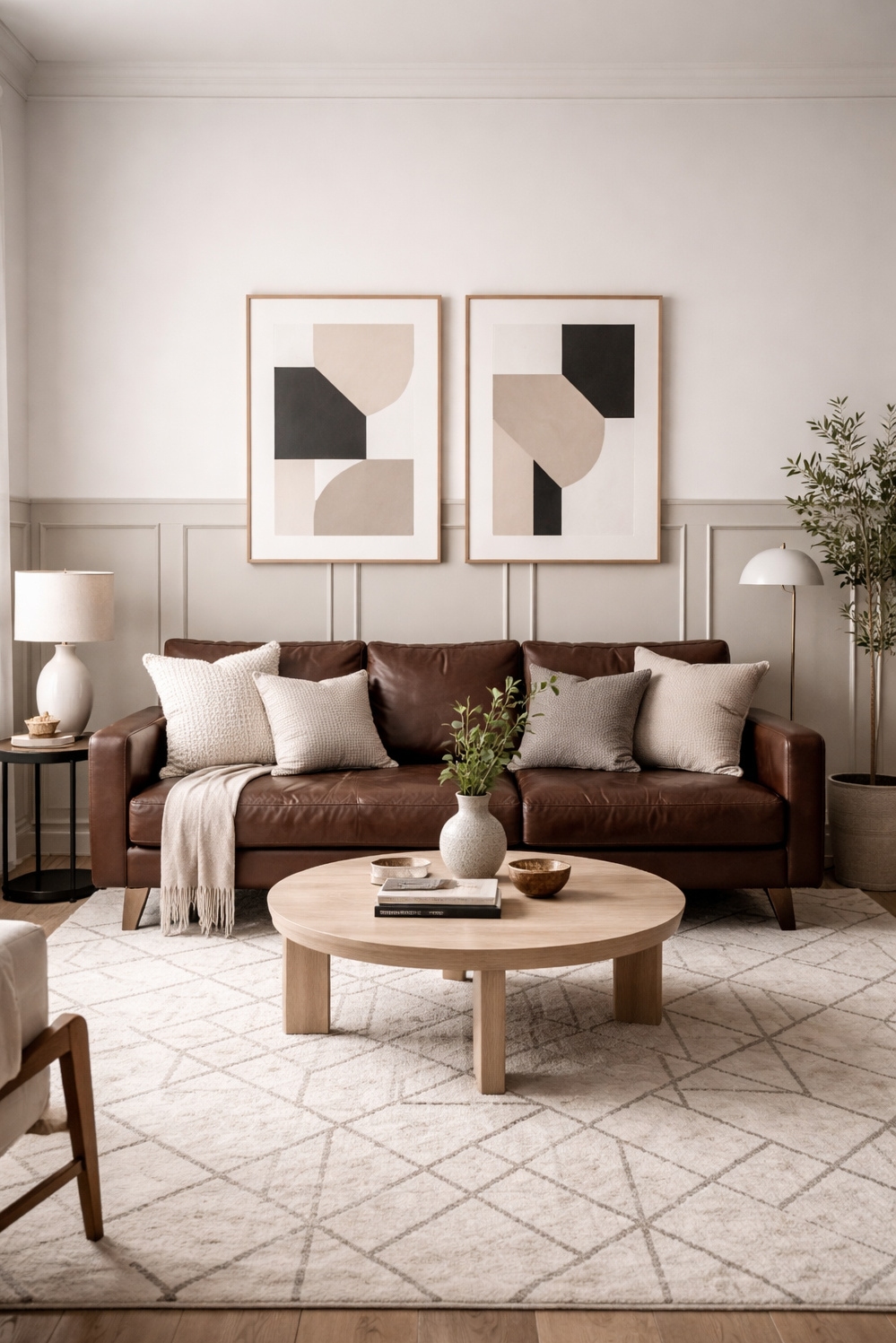 neutral wainscoting panels for living rooms - Modern Room: Tailored Wainscoting Feel - These neutral wainscoting panels in this modern living...