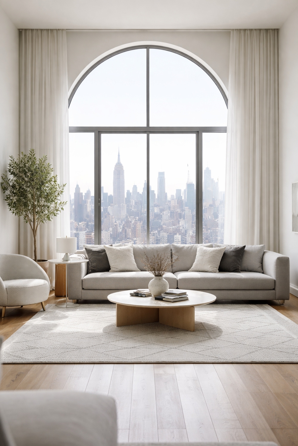 arched windows ideas - Arched Windows Steal the Modern Living Room - These arched windows steal the show in this...