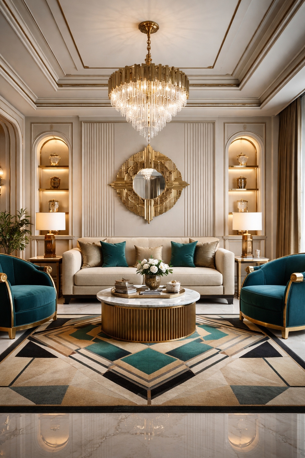 art deco interior - Bold Geometric Pattern Grabs Attention - The geometric rug grabs your attention first. Its...