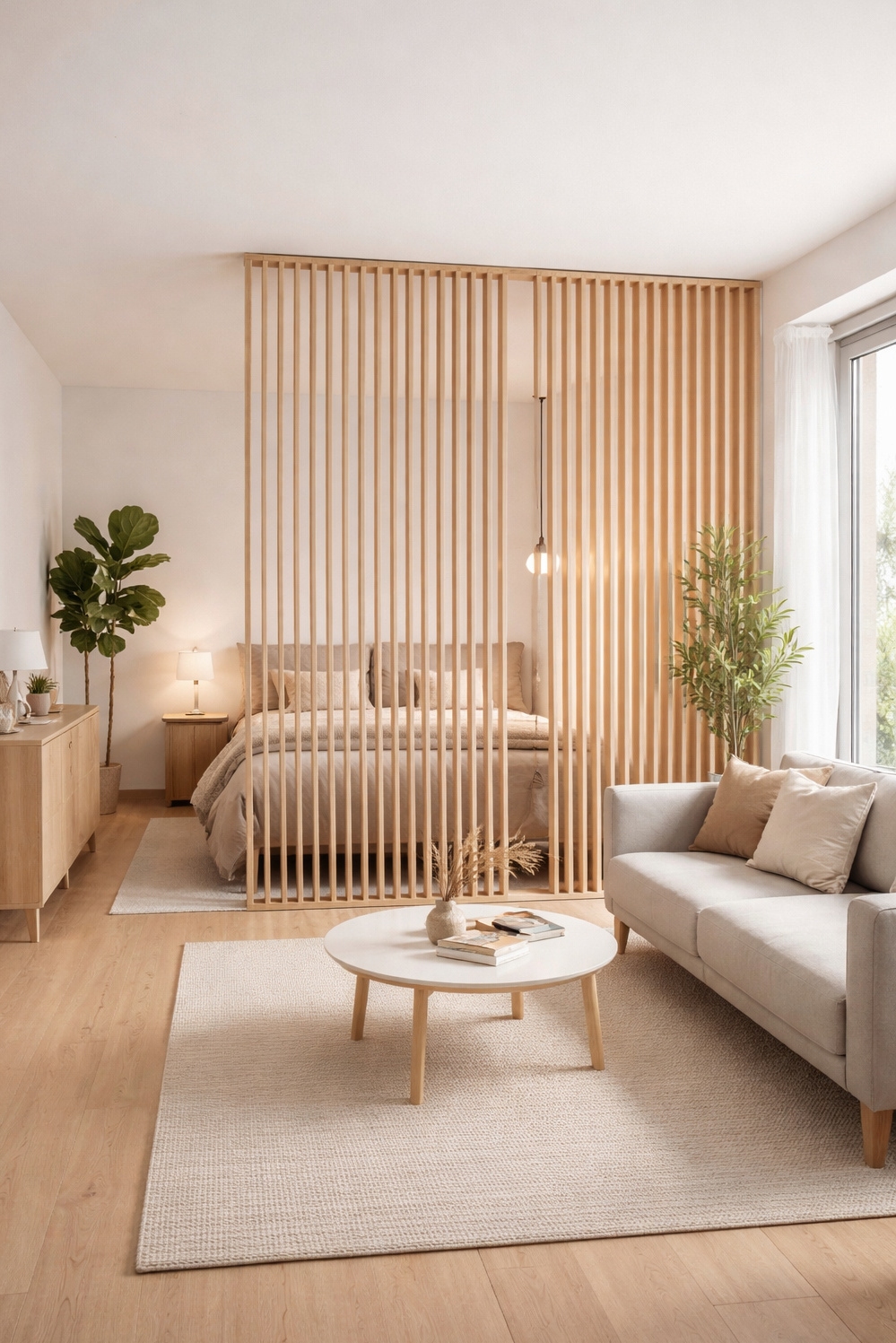 modern wood slat wall ideas - Light Wood Slats Create Soft Division - These light wood slat wall ideas create a...