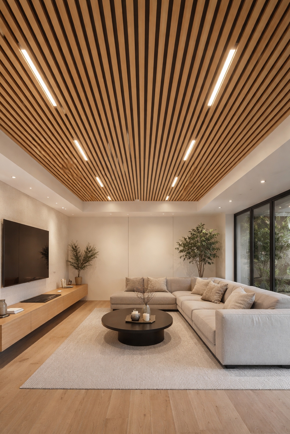 modern wood slat wall ideas - Textured Light Wood Slat Ceilings - These light wood slat wall ideas create a...
