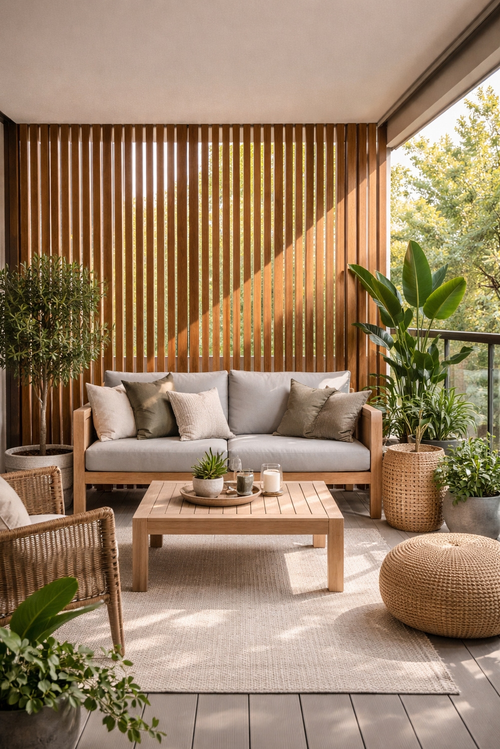 modern wood slat wall ideas - Breezy Privacy with Vertical Wood Slats - These modern wood slat wall ideas create a...