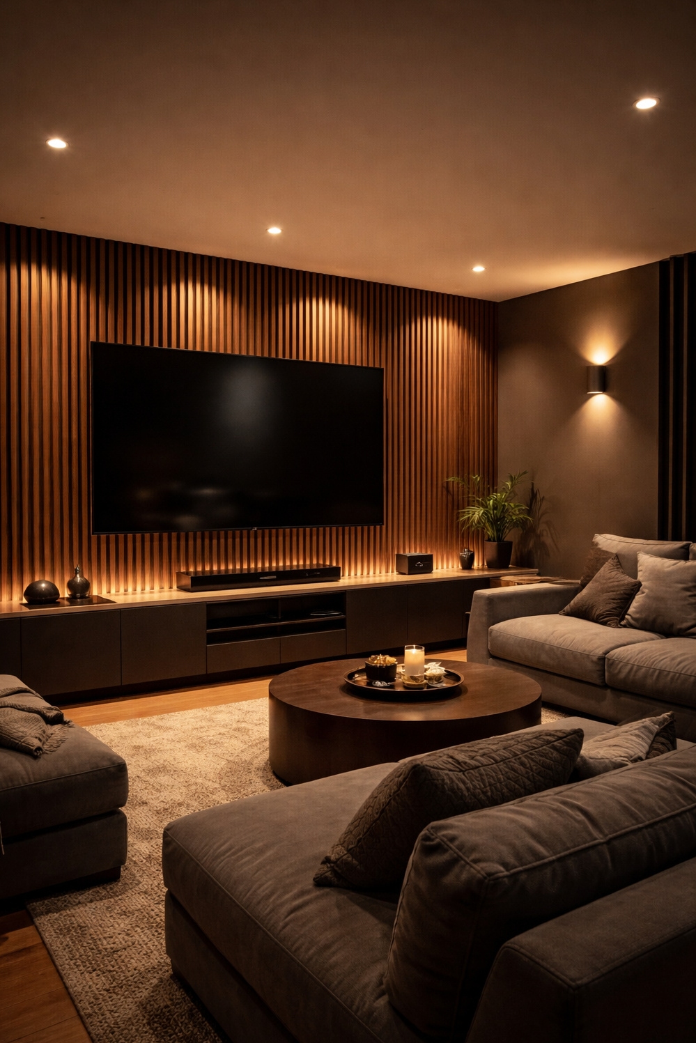 modern wood slat wall ideas - Dark Walnut Slat Wall Backdrops - These dark walnut wood slat wall ideas create...