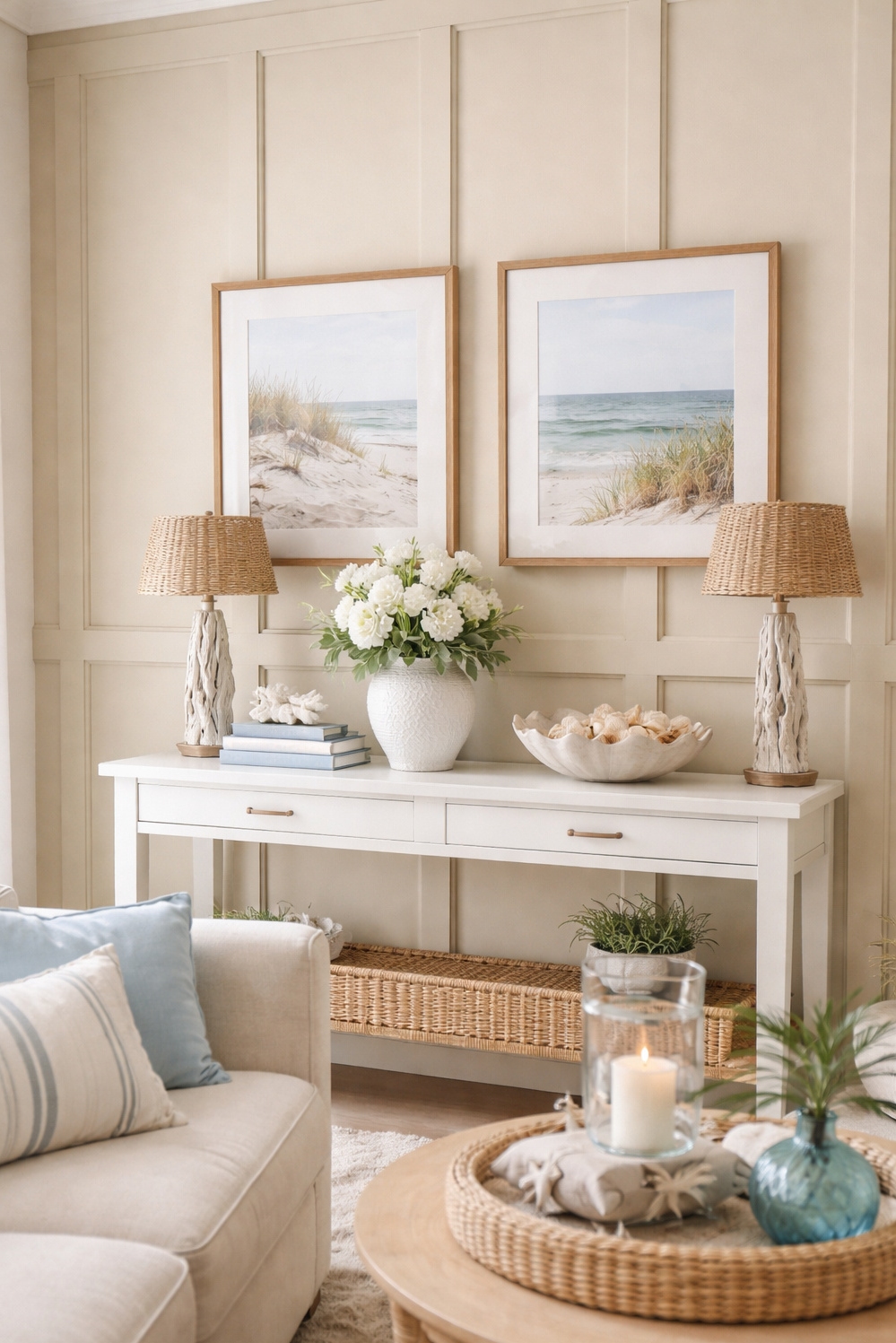neutral wainscoting panels for living rooms - Subtle Texture: Light Wainscoting Panels - These neutral wainscoting panels bring a subtle texture...