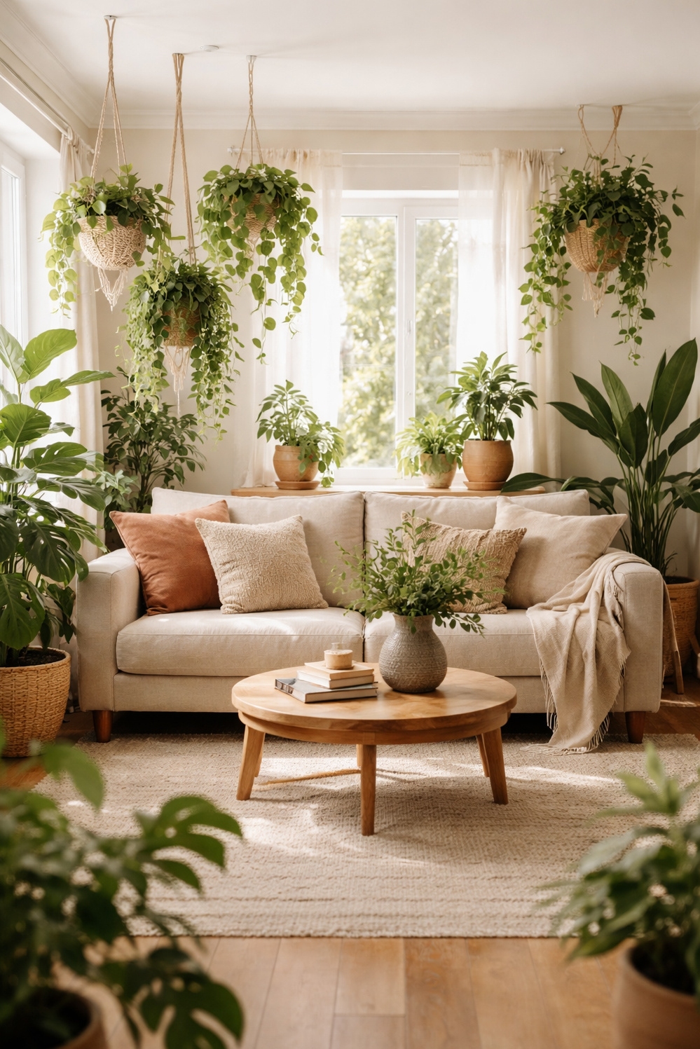 organic neutral living room - Potted Plants Steal the Living Room Show - These potted plants steal the show in this...