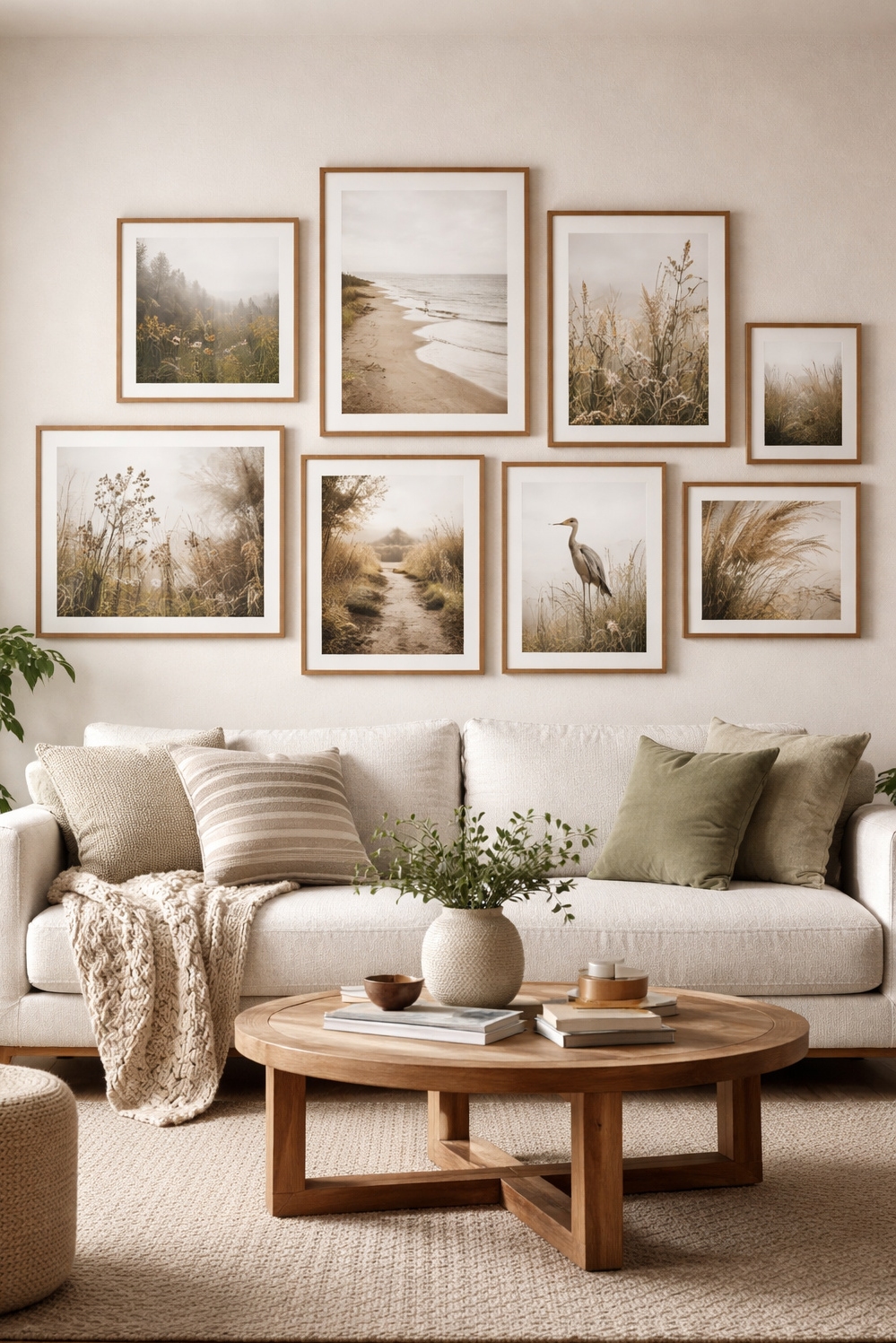 organic neutral living room - Nature Prints Catch the Eye First - These nature prints on the gallery wall catch...