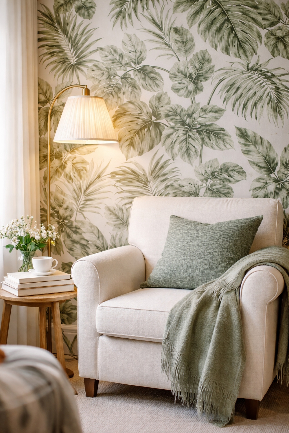 elegant wallpaper ideas - Botanical Print Creates Serene Backdrop - These elegant wallpaper ideas create a serene backdrop....