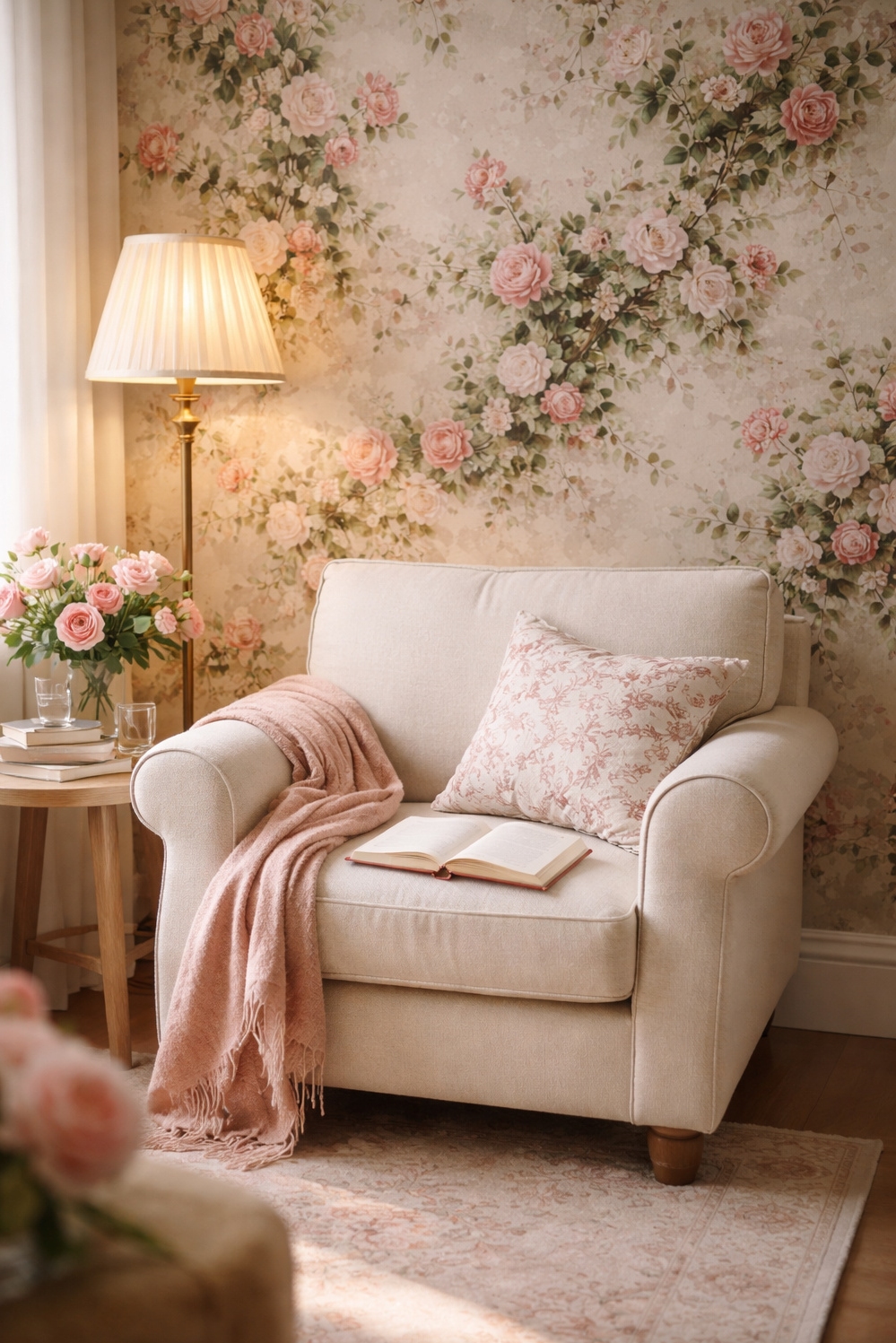 feminine wallpaper ideas - Climbing Roses Create Sweet Wallpapers - These climbing roses on the floral wallpaper create...