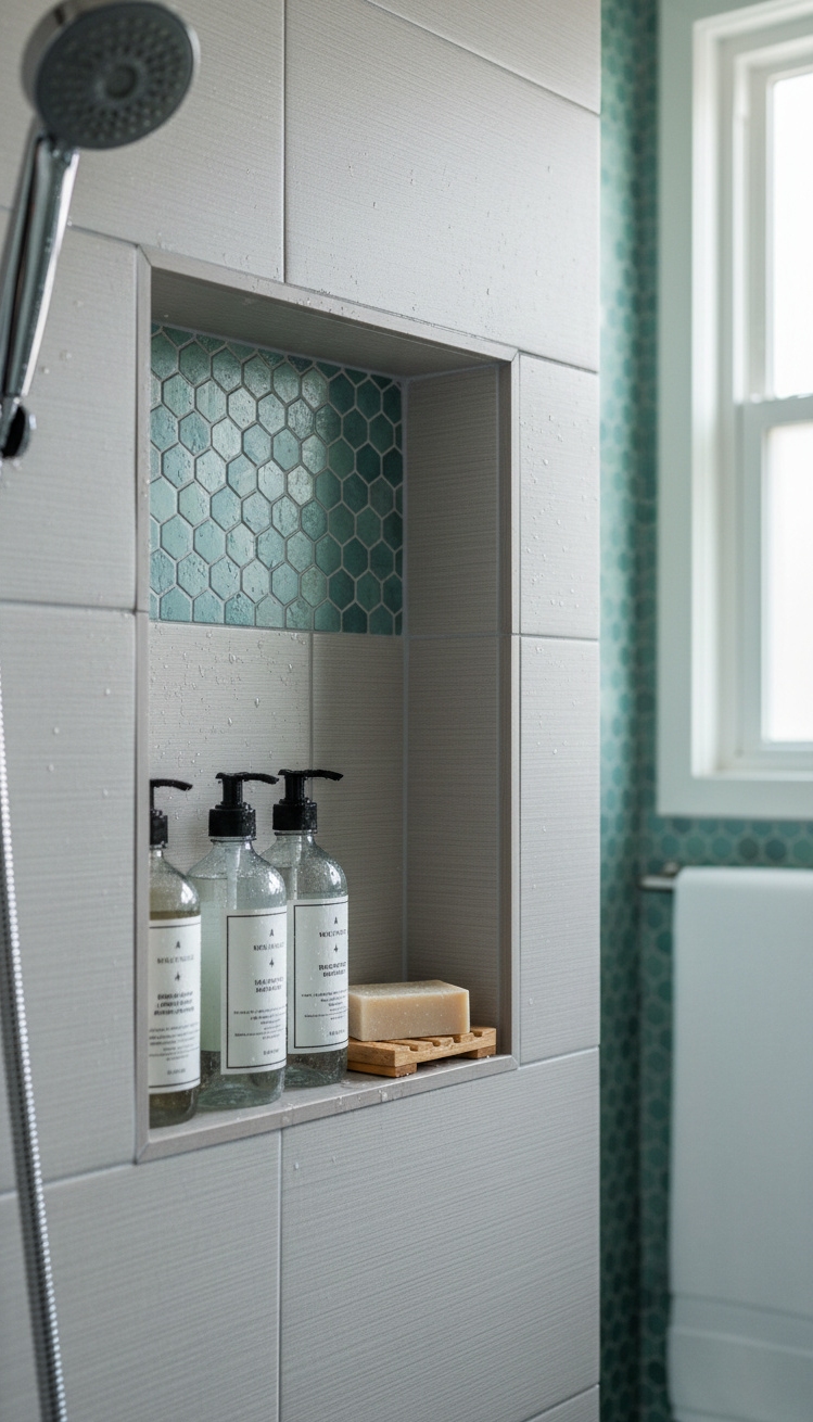 Recess wall niche design ideas - Shower Recess: Practical Focal Point - The shower recess creates a practical focal point....