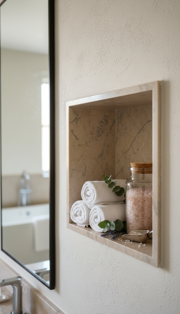 Recess wall niche design ideas - Rolled Washcloths: Soft Niche Design - These rolled washcloths look so soft, don't they....