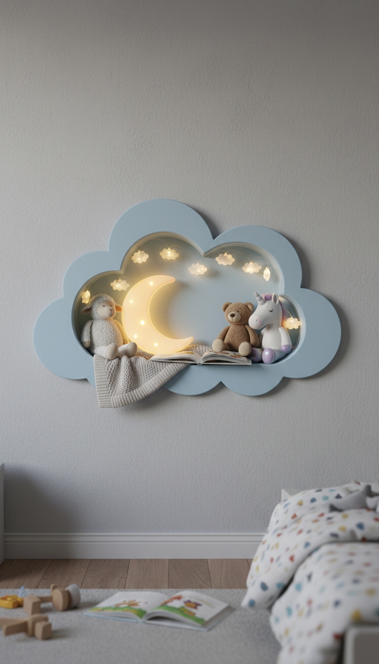 Recess wall niche design ideas - Cloud-Shaped Niches: Light Blue Delight - These cloud-shaped wall recess design ideas are adorable....