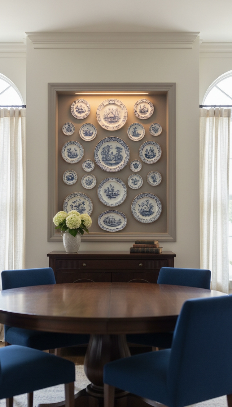 Recess wall niche design ideas - Antique Plates Command Wall Attention - These antique plates command attention. The plates, displayed...