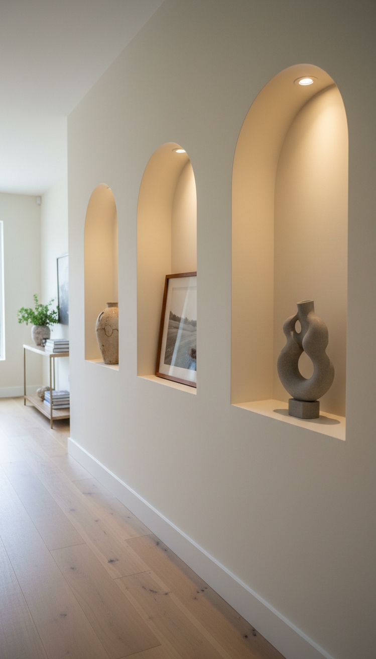 Recess wall niche design ideas - Arched Niches Create Hallway Rhythm - These arched niches create a rhythm along the...