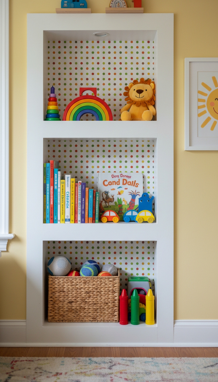 Recess wall niche design ideas - Built Niche: Playroom Focal Showcase - These wall recess design ideas showcase a child's...