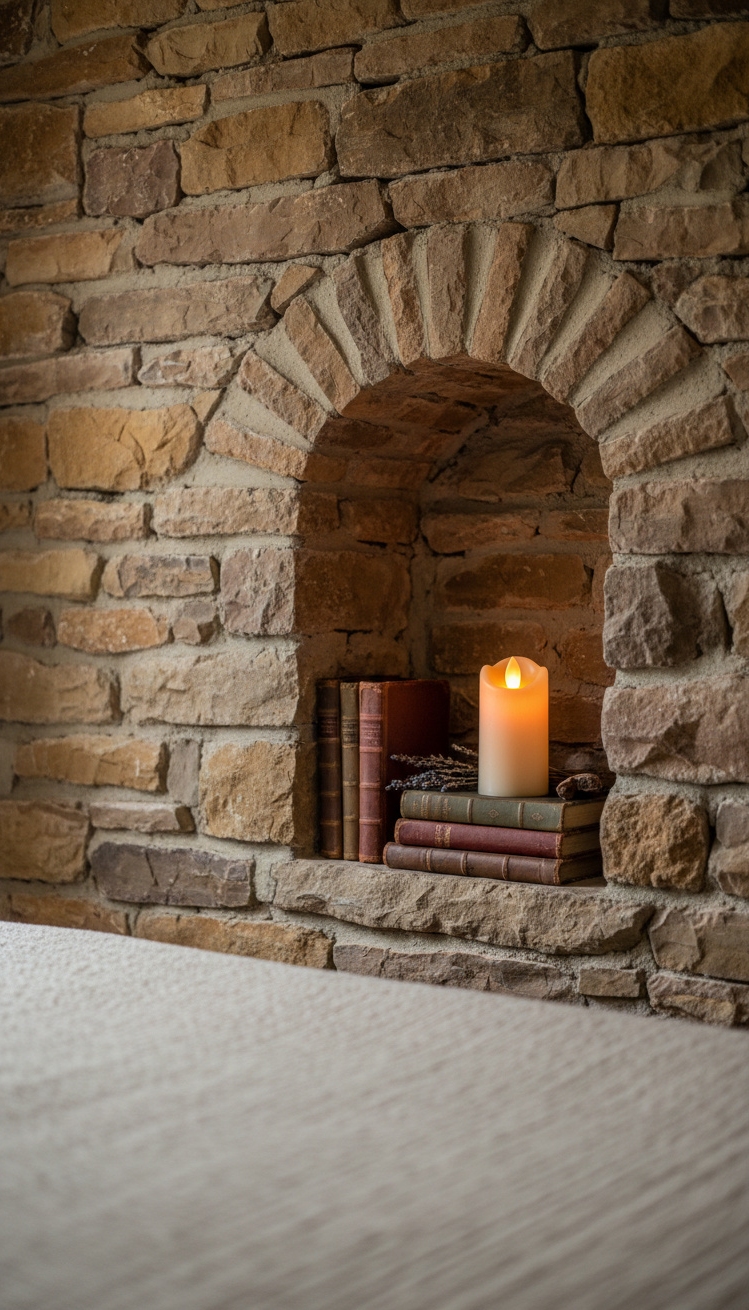 Recess wall niche design ideas - Carved Stone Niches: Rustic Design Star - The recess wall niche design is the star....