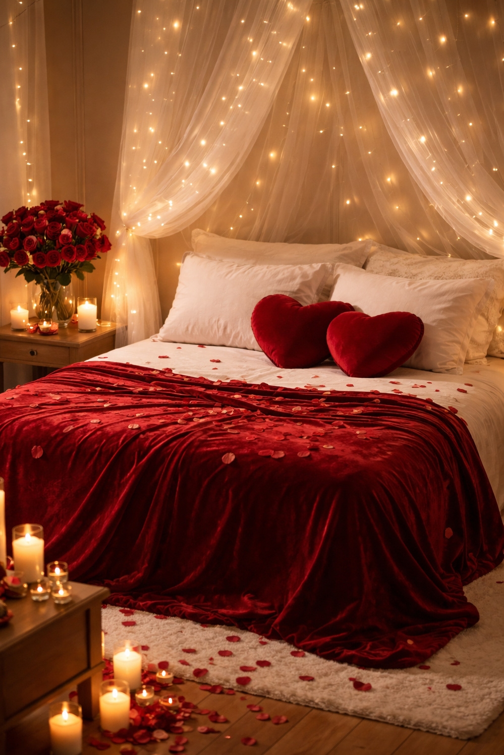 valentine's day bedroom decor ideas - Fairy Lights Cast a Soft Glow - These fairy lights cast a soft glow, twinkling...