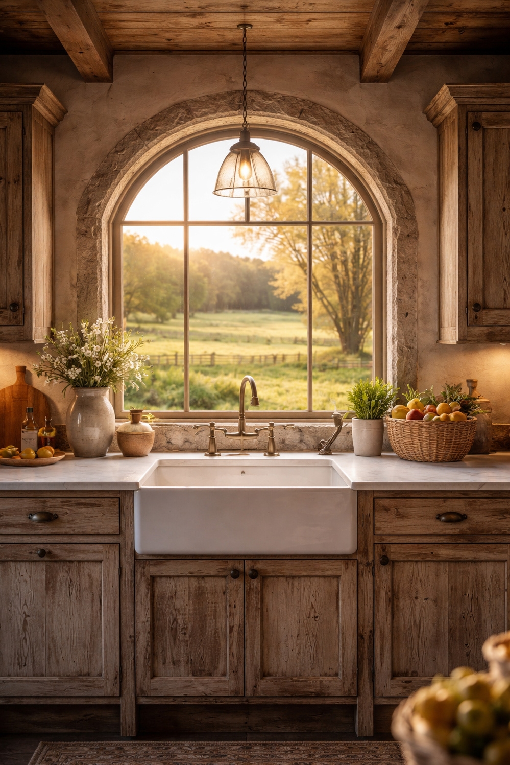 arched windows ideas - Arched Windows: Farmhouse Kitchen Steals Show - These arched windows steal the show in this...