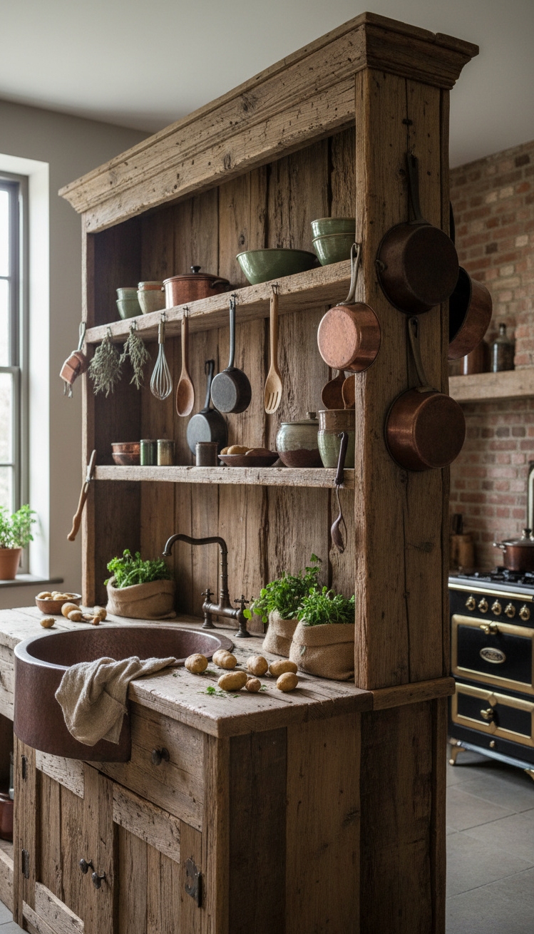 Countertop Hutch for kitchen storage - Reclaimed Wood Hutch: Rustic Kitchen Piece - The reclaimed wood countertop hutch stands out, a...