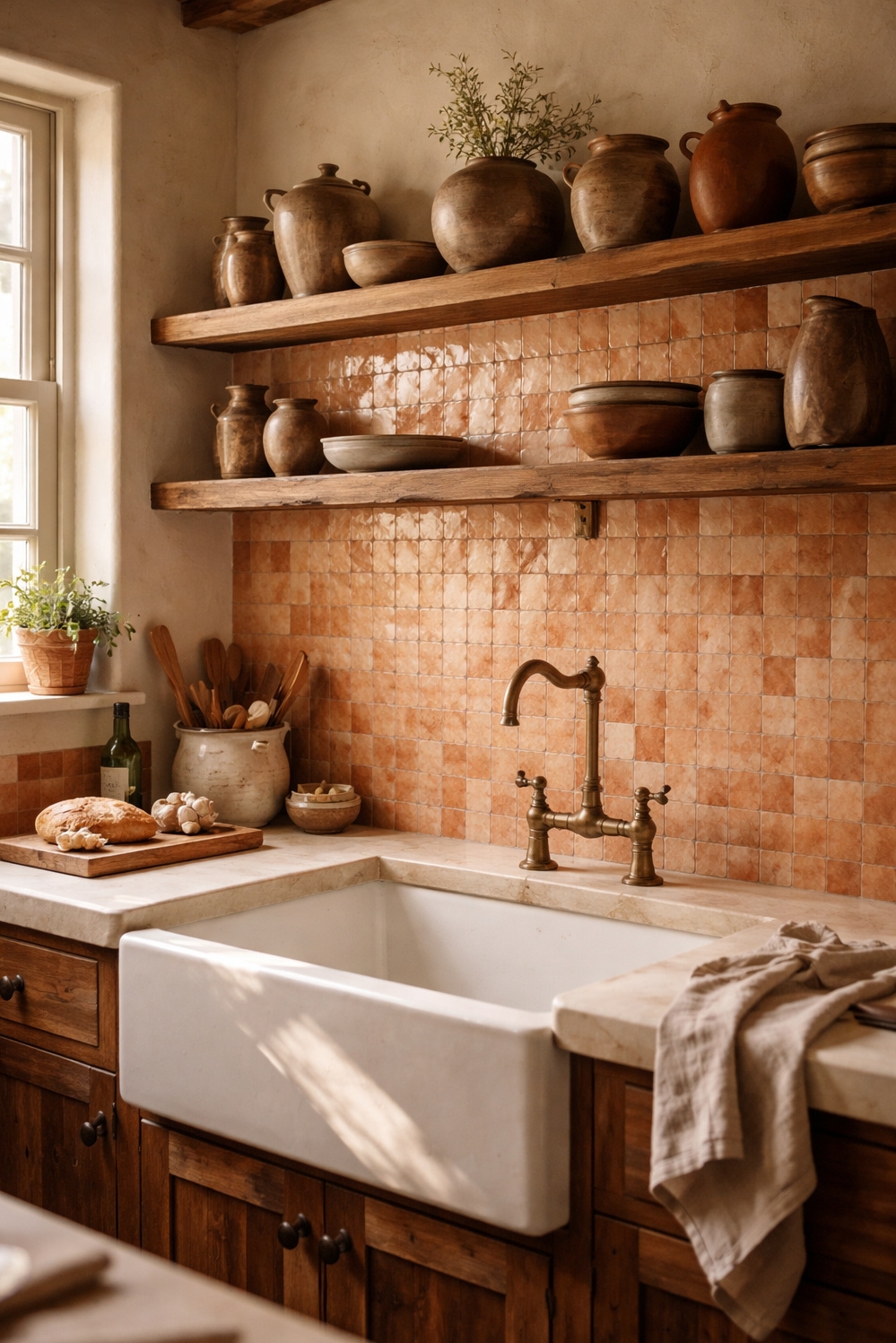Zellige Tiles Kitchen backsplash ideas - Textured Zellige Backsplash: Earthy Kitchen Charm - These Zellige tiles create a stunning, textured backsplash...