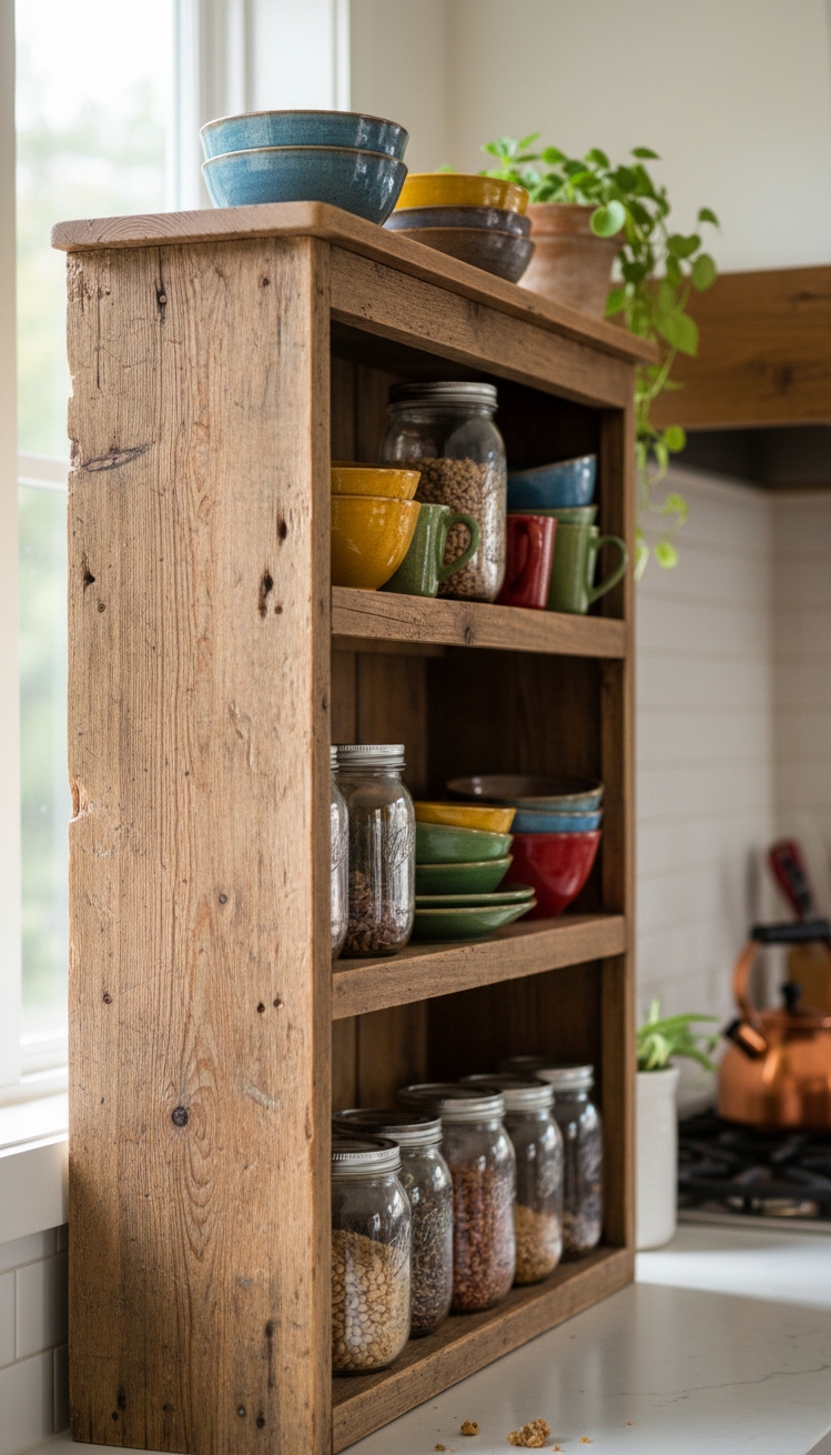 Countertop Hutch for kitchen storage - Rustic Charm: Wooden Countertop Hutch Designs - This rustic wooden countertop hutch brings a touch...