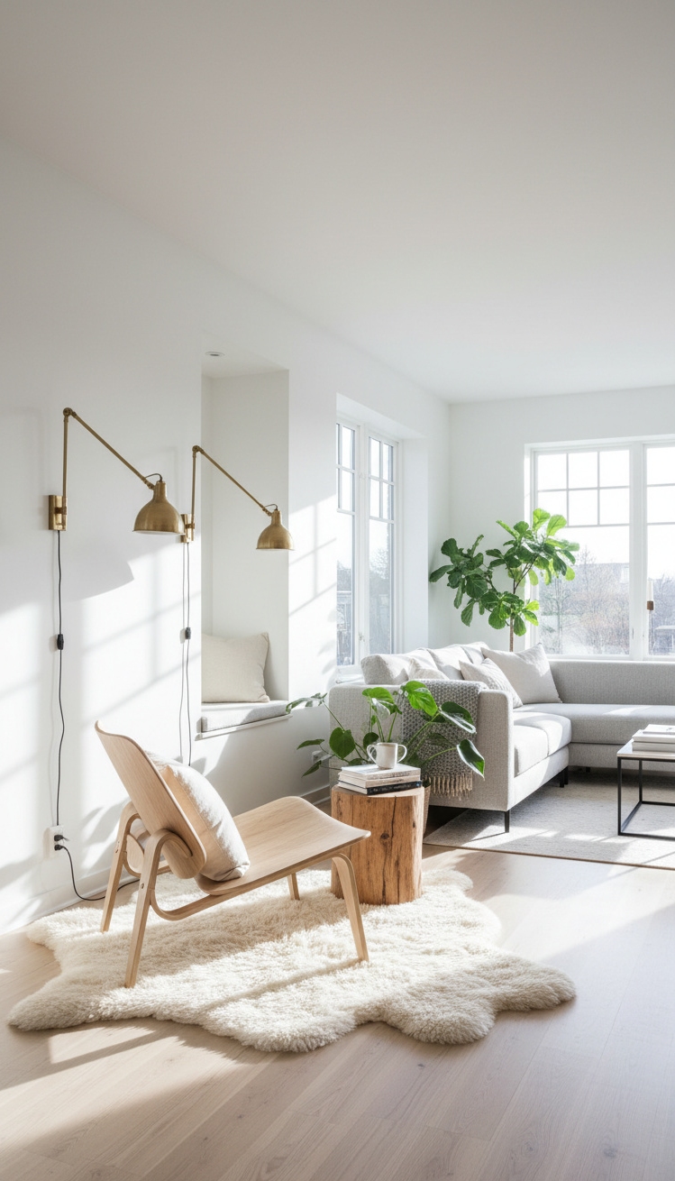 wall mounted lights living room - Brass Lamps Cast a Warm Glow - These brass wall lamps cast a warm glow,...