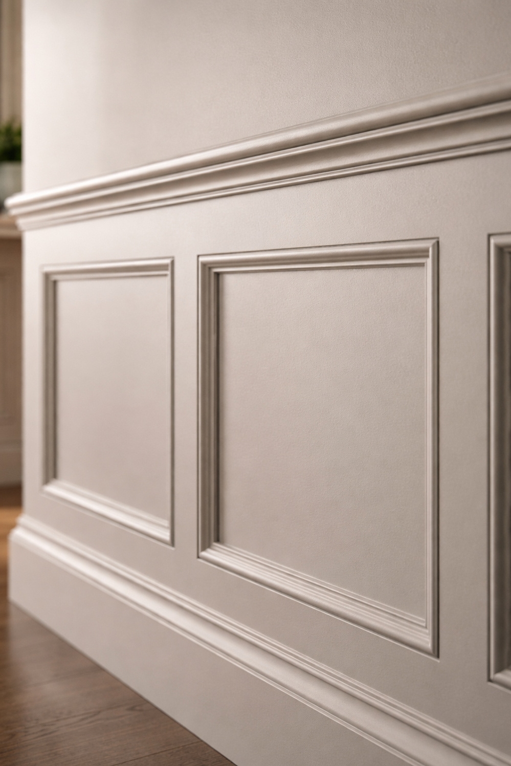 neutral wainscoting panels for living rooms - Bring With Quiet - These neutral wainscoting panels bring a quiet sophistication...