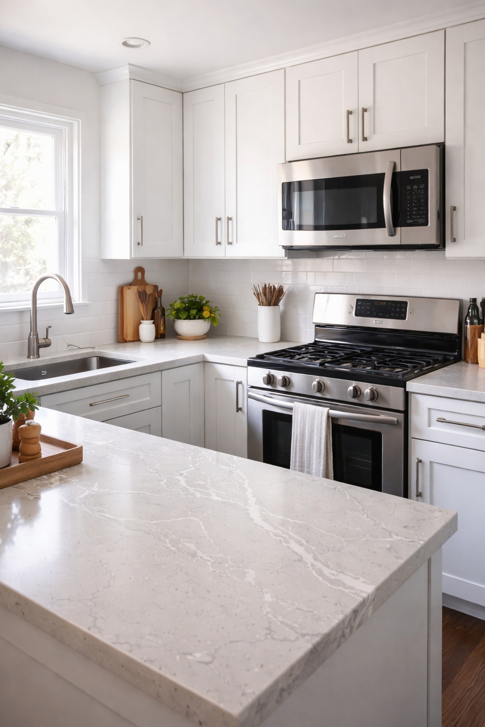 Bold Veined Kitchen Countertops - Steal With Show - These bold, veined countertops steal the show in...