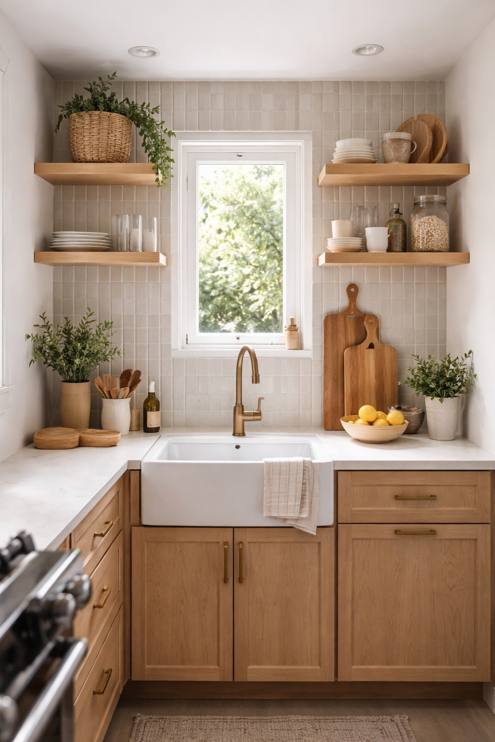 Zellige Tiles Kitchen backsplash ideas - Vertical Zellige Steals Small Kitchen Show - The vertical Zellige tiles backsplash steals the show...