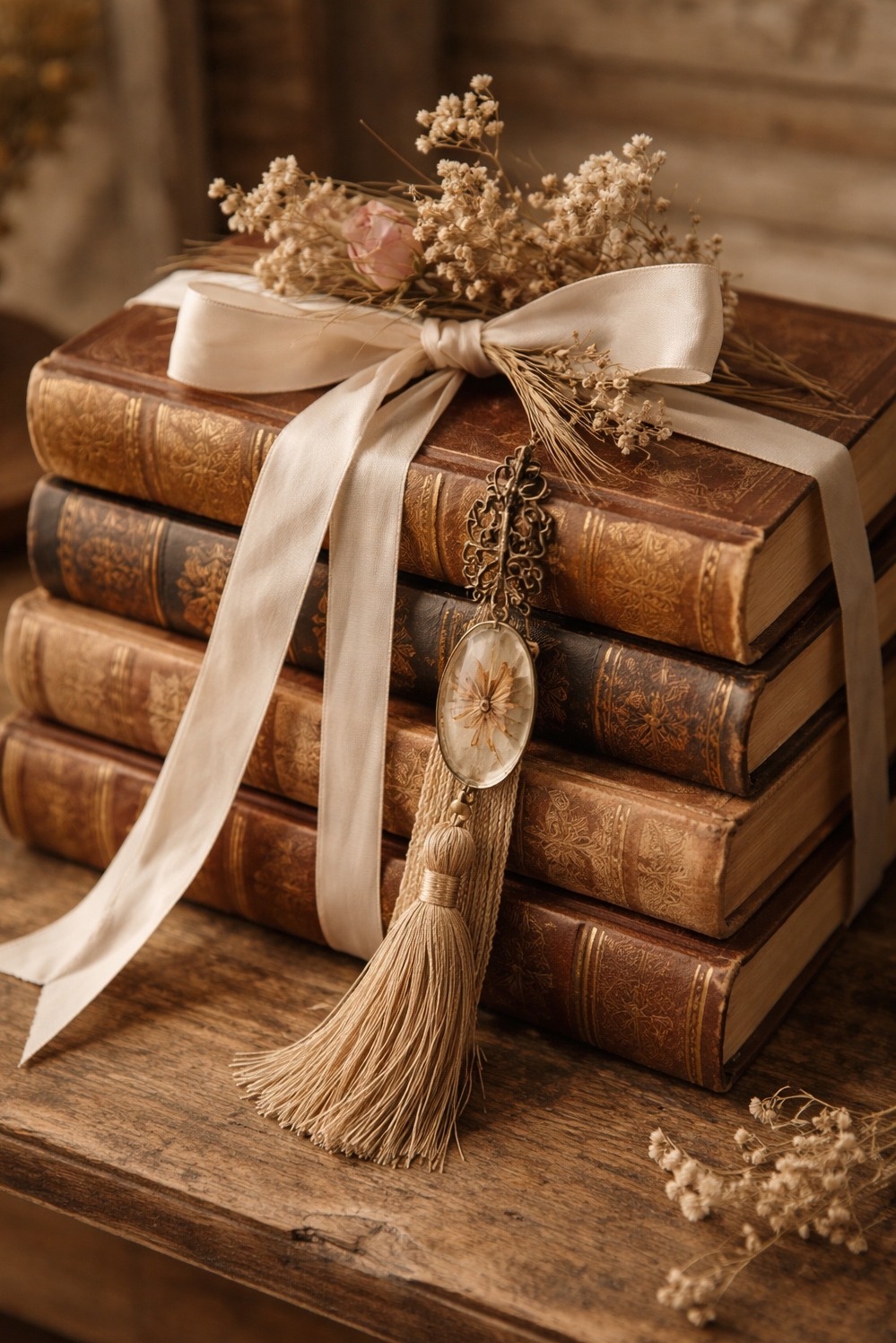 light academia decor ideas - Leather-Bound Books Create Warm Mood - These leather-bound books create a warm, scholarly mood....