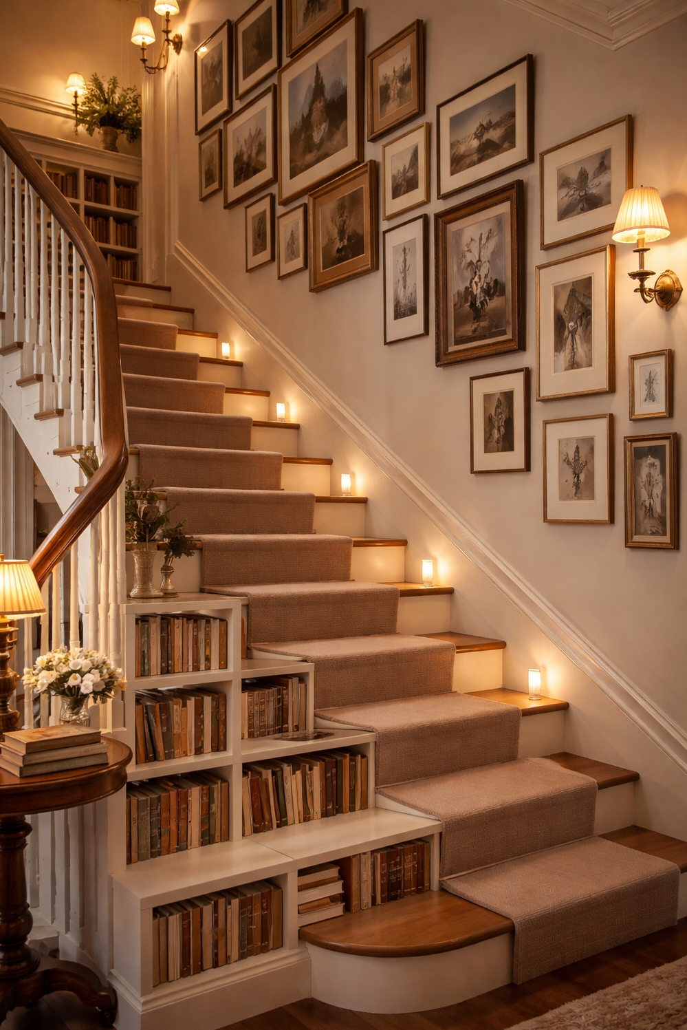 light academia decor ideas - Built-In Bookshelves Transform Staircase Library - These built-in bookshelves transform the staircase into a...