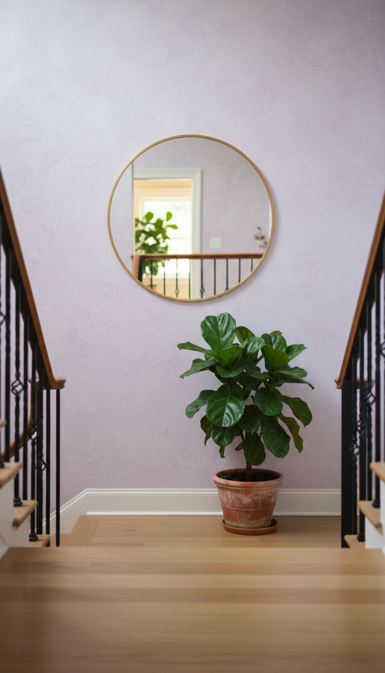 feature wall with lime-wash texture - Soft Lavender Lime-Wash Grabs Attention - The feature wall grabs your attention right away...