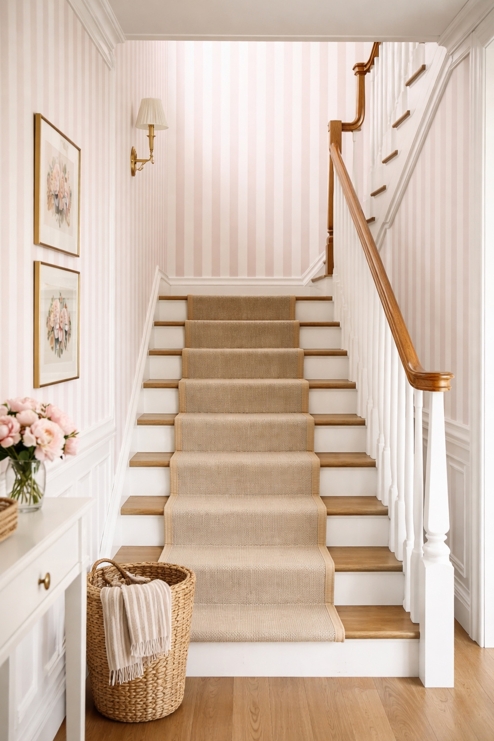 feminine wallpaper ideas - Pastel Striped Wallpaper: Soft, Airy Walls - These pastel pink and white striped wallpaper panels...