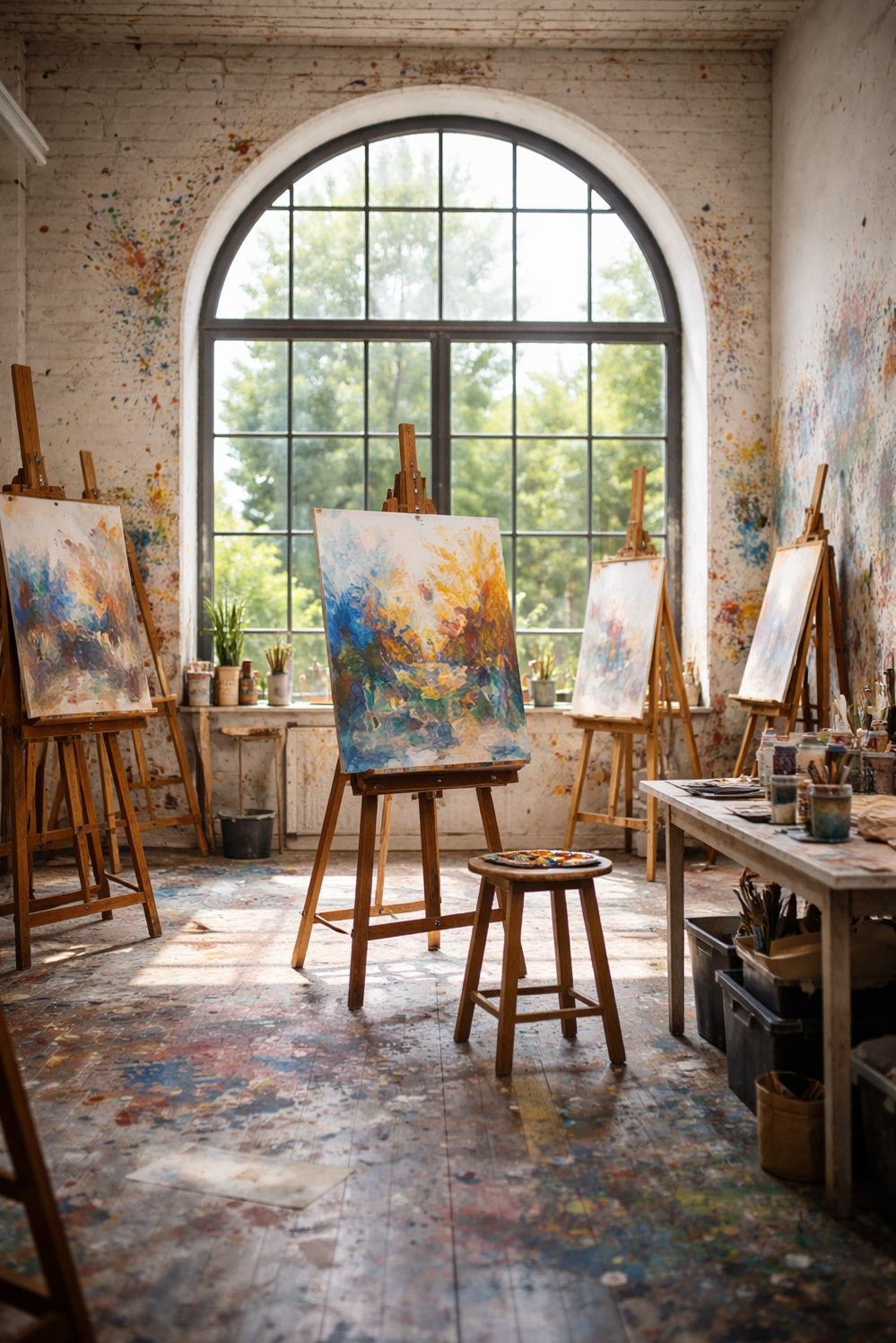 arched windows ideas - Arched Windows: Studio's Curve Softens Room - The arched windows steal the show in this...