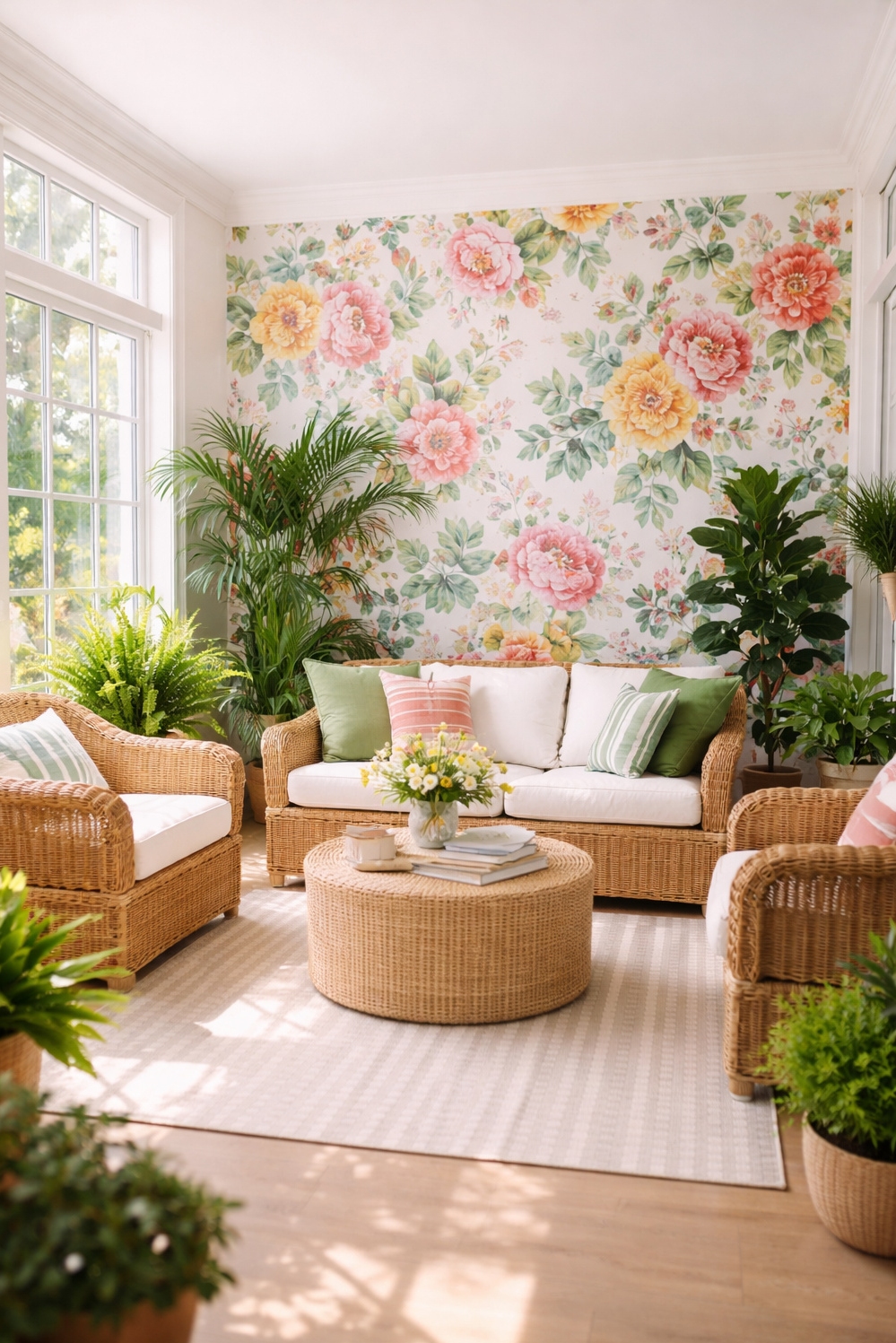 elegant wallpaper ideas - Bright Floral Wallpaper Makes Sunroom Sing - These bright floral wallpaper ideas really make this...