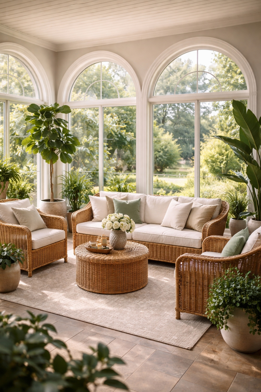 arched windows ideas - Arched Windows: Light Pours Into Sunroom - These arched windows really open up this sunroom....