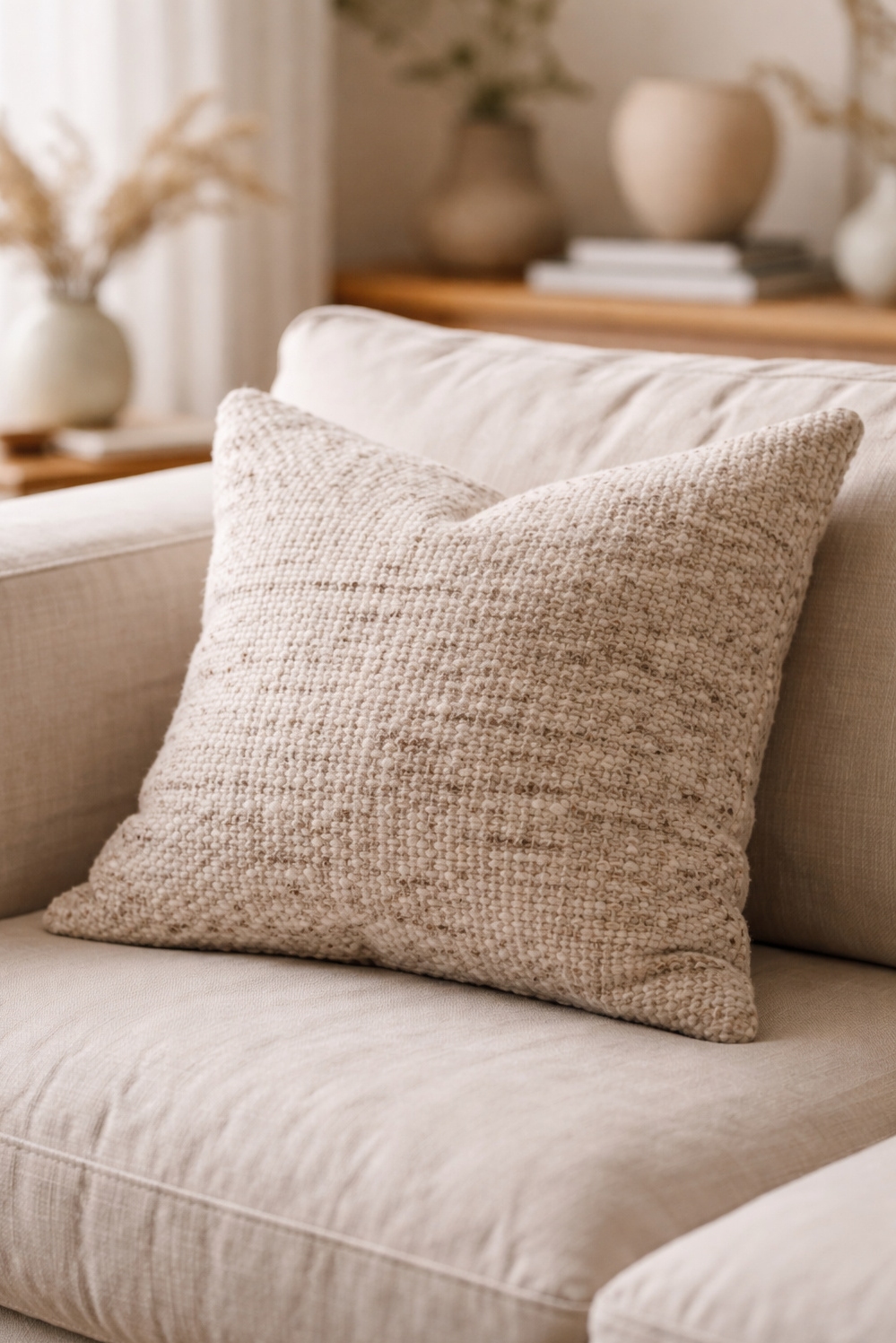 organic neutral living room - Textured Throw Pillows: A Close Touch - These textured throw pillows practically beg you to...
