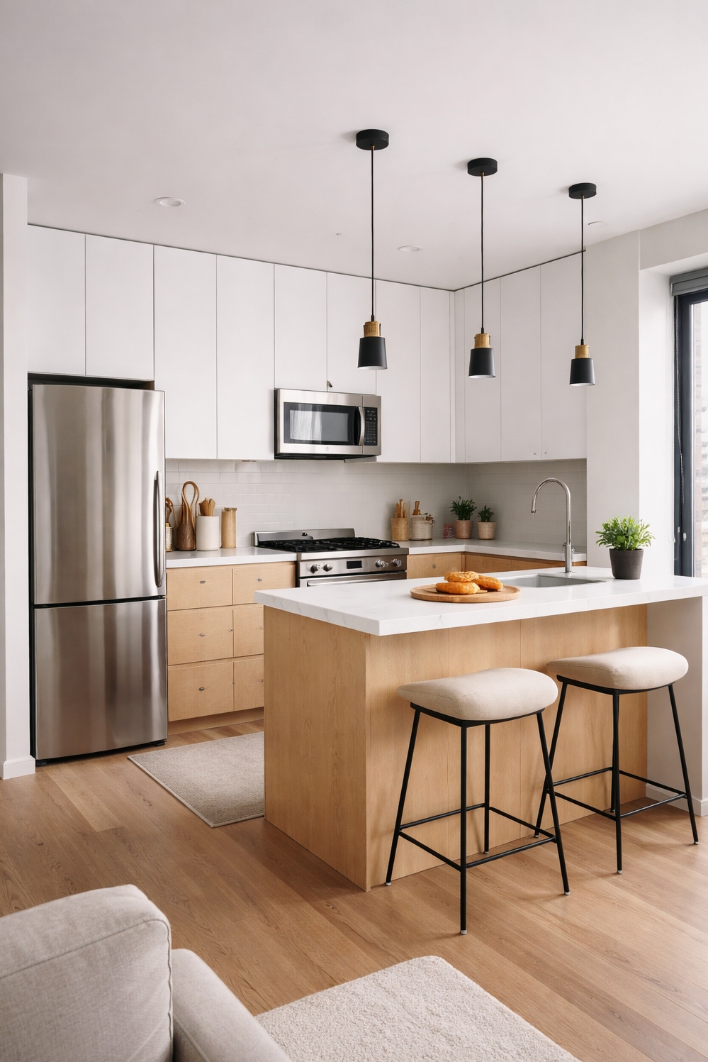 two tones kitchen cabinetss - Striking Contrast: White Upper Cabinets - These two tones kitchen cabinetss create a striking...