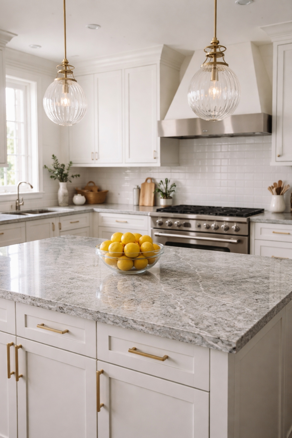 Bold Veined Kitchen Countertops - Grey Granite Countertops Steal the Show - These bold veined kitchen countertops steal the show....