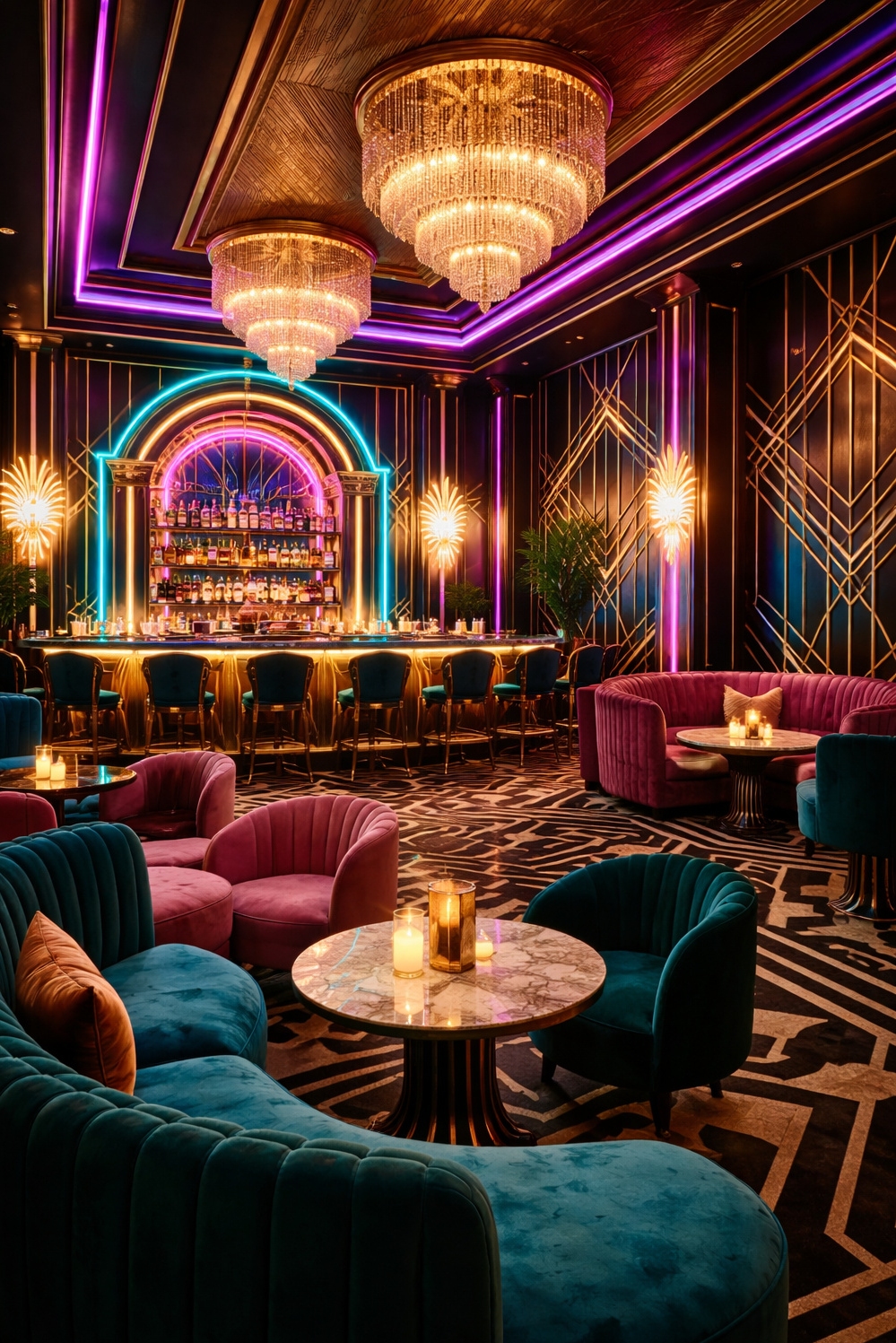 art deco interior - Neon Lights Grab Art Deco Attention - These neon lights grab your attention first. They...