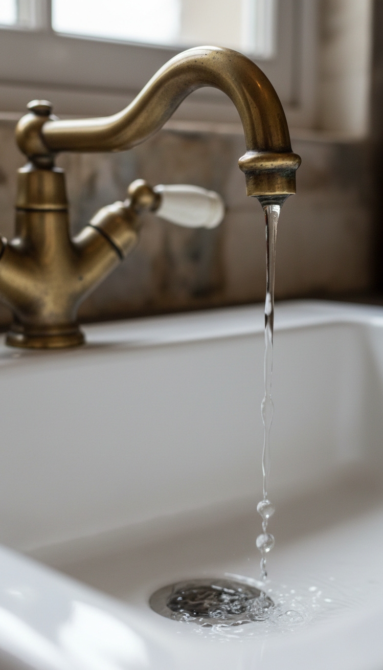 vintage french kitchen - Aged Brass Faucet Shines Softly - That faucet. The aged brass shines softly, even...