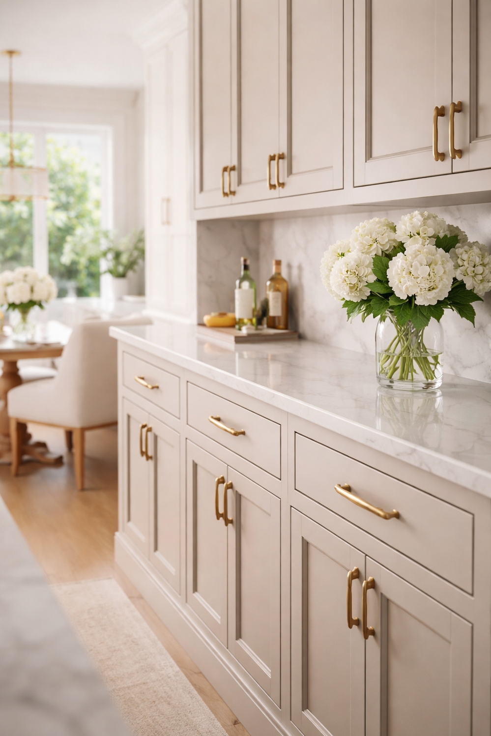 22 Light Taupe Kitchens Ideas That Are Trending in 2026 - Calming Light Taupe Kitchen Cabinets - These shaker cabinets, painted a calming light taupe,...