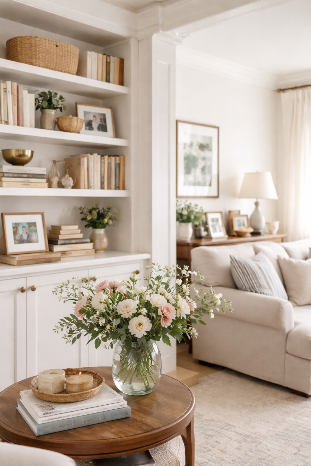 16 Nancy Meyers Interiors Style Examples For Your House - Collected Books: Personal Nancy Meyers Display - These books create a collected, personal display. A...