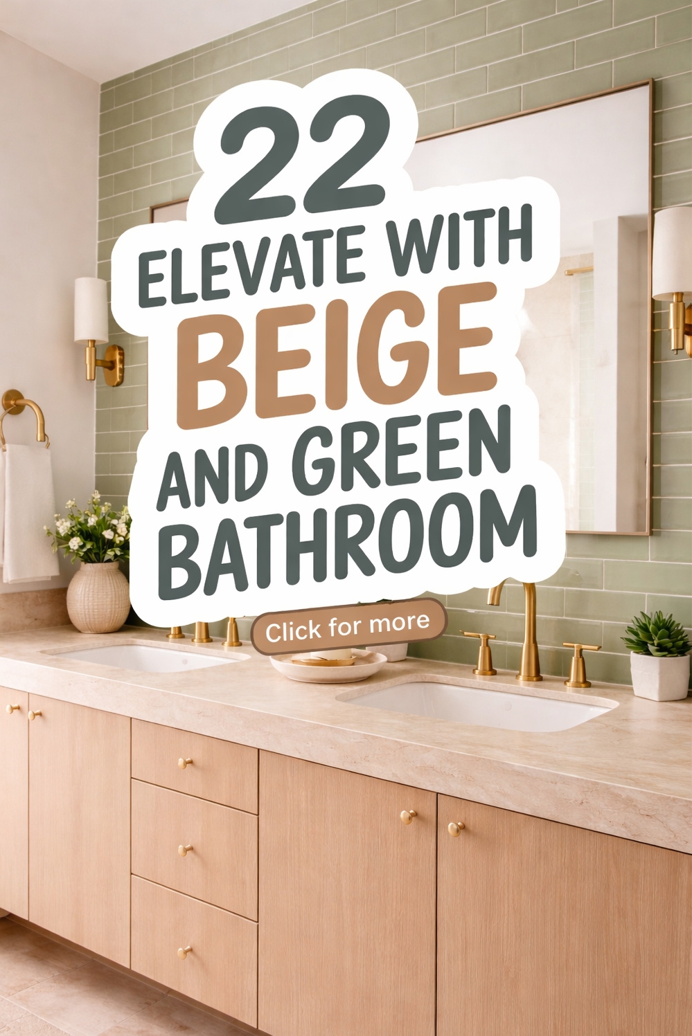 22 Ideas for a Tranquil Beige and Green Bathroom - Beige and Green Bathroom: Marble Warmth - The beige marble countertop anchors this bathroom with...