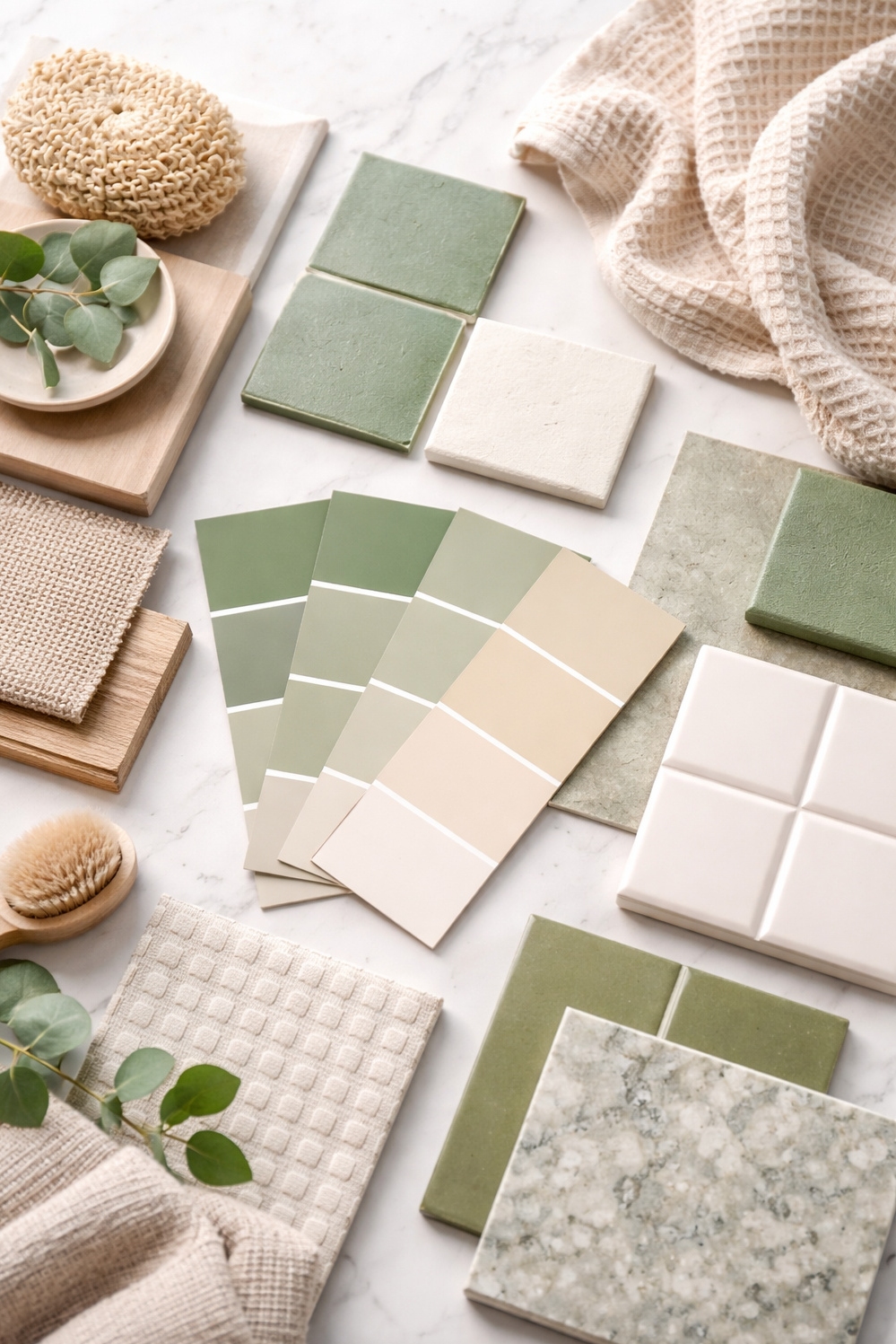 22 Ideas for a Tranquil Beige and Green Bathroom - Soft Paint Swatches Whisper Calm - These paint swatches whisper calm. I see soft...