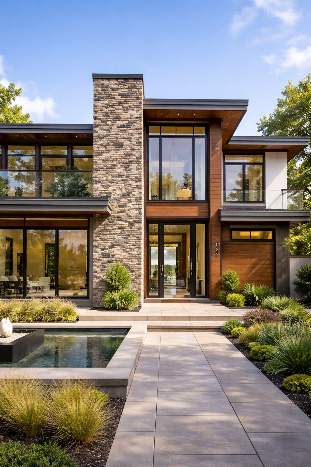 20 Stunning Houses: Stone Exterior Design Ideas - Stone House Exteriors That Grab Attention - The partial stone exterior on this contemporary house...