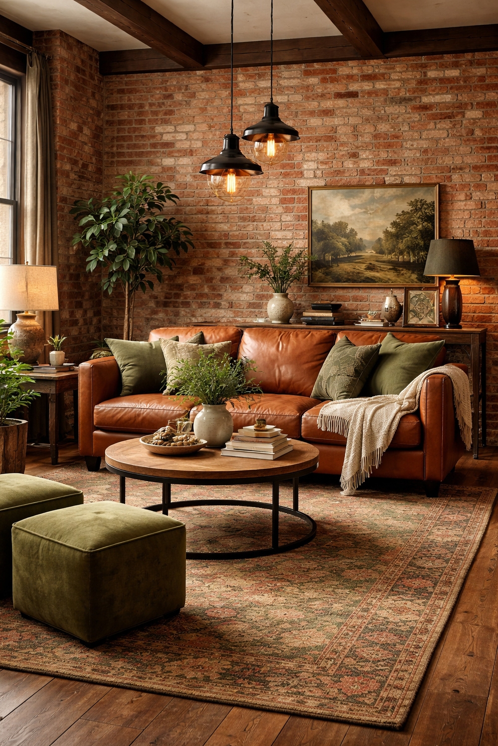 20 Ideas for Stunning Color Pairings for Your Living Room - Earthy Feel: Color for Brick Walls - These exposed brick walls bring a raw, earthy...