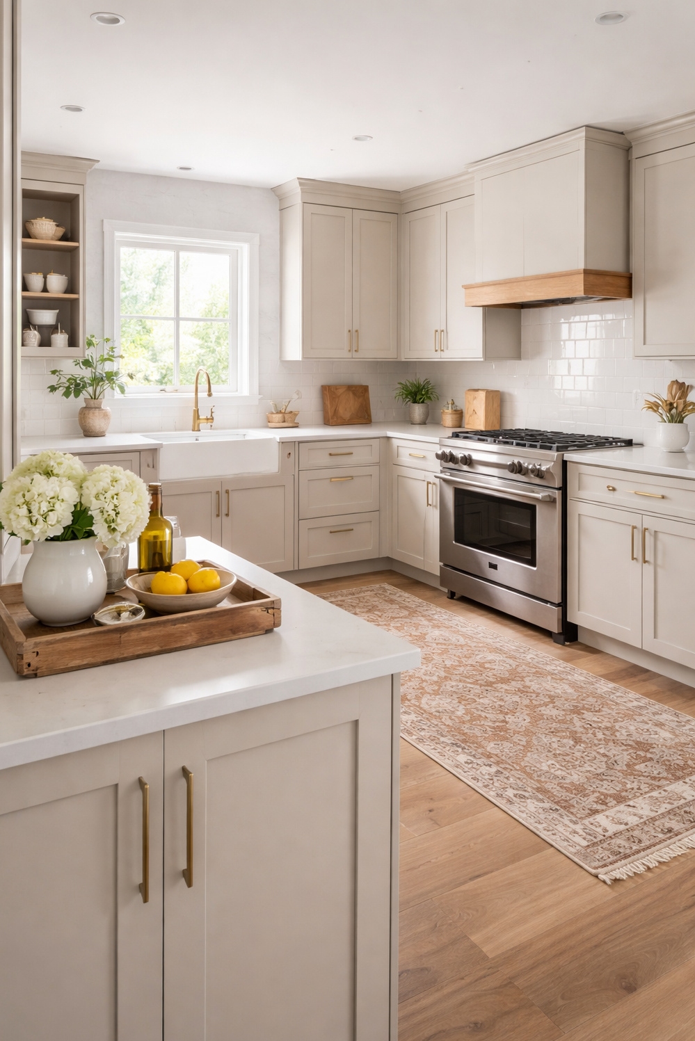 22 Light Taupe Kitchens Ideas That Are Trending in 2026 - Light Taupe Kitchens: Designer Touches - These light taupe cabinets feel smooth to the...