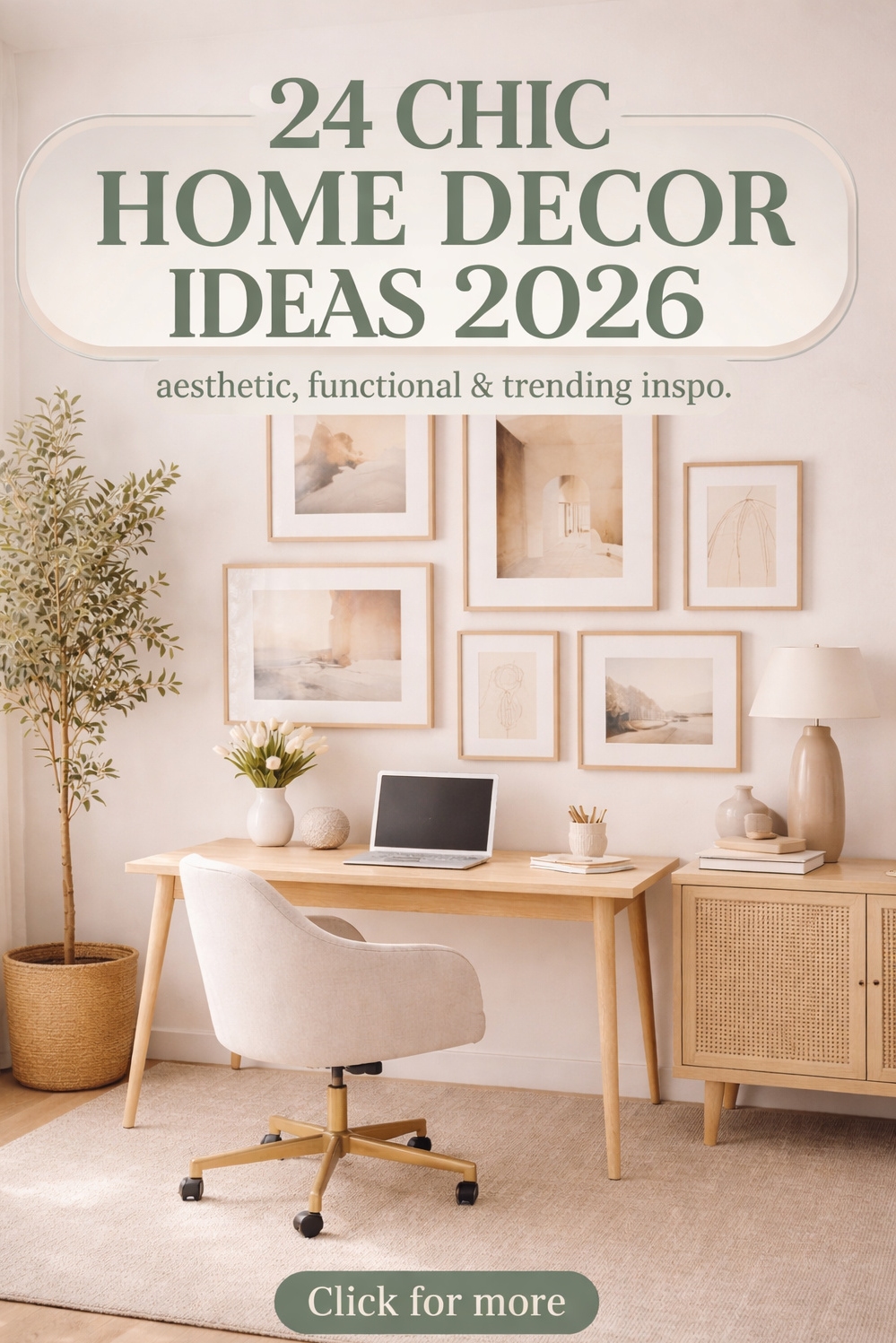 24 Home Decor Ideas to Refresh 2026 - Stylish Office Gives Calm Vibes - This stylish home office gives off calm, collected...