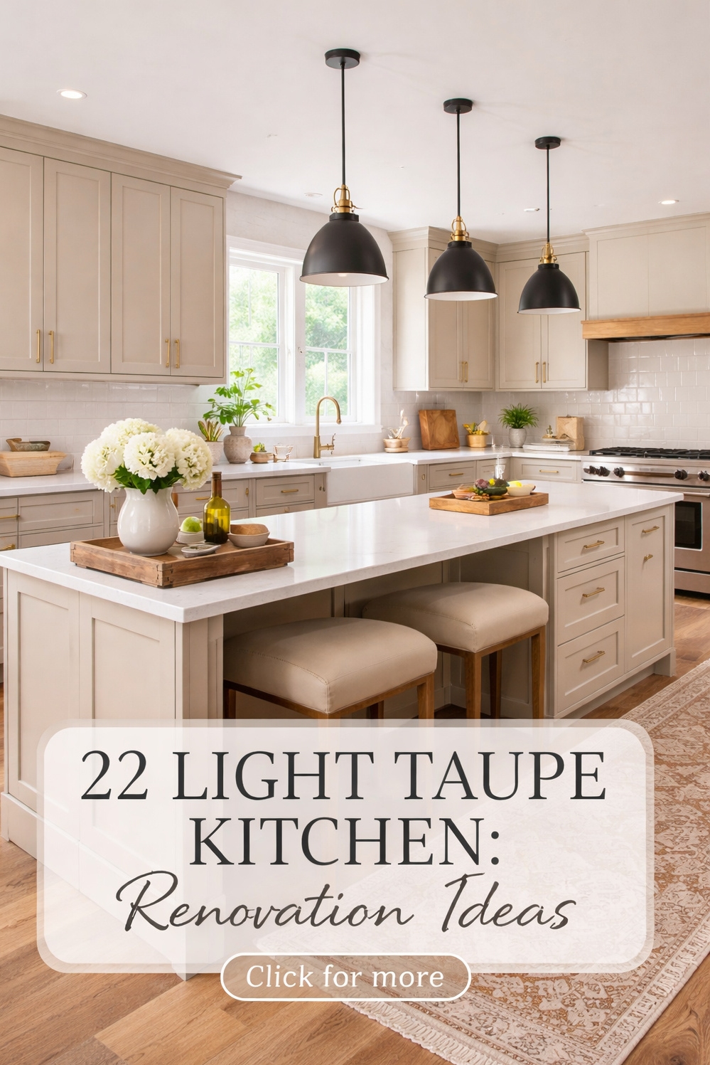 22 Light Taupe Kitchens Ideas That Are Trending in 2026 - Inviting Kitchens Offer Soothing Taupe Cabinets - These light taupe cabinets offer a soothing backdrop...
