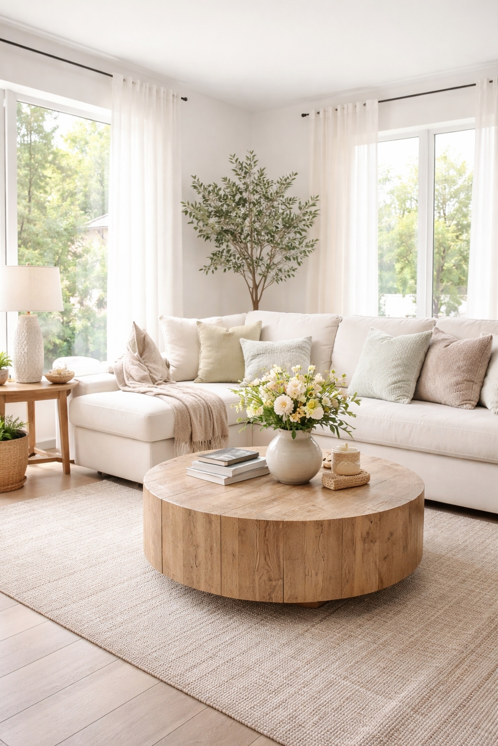 24 Home Decor Ideas to Refresh 2026 - Linen Drapes Soften Living Room Light - These linen drapes soften the light pouring into...